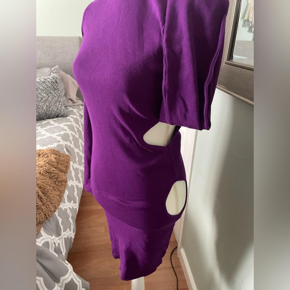 Purple Peekaboo Long Sleeve Sweater Dress